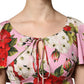 Pink Floral Silk Short Sleeves Blouse Top
