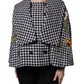 Black White Monochrome Patterned Floral Cape Jacket