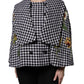 Black White Monochrome Patterned Floral Cape Jacket