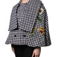 Black White Monochrome Patterned Floral Cape Jacket