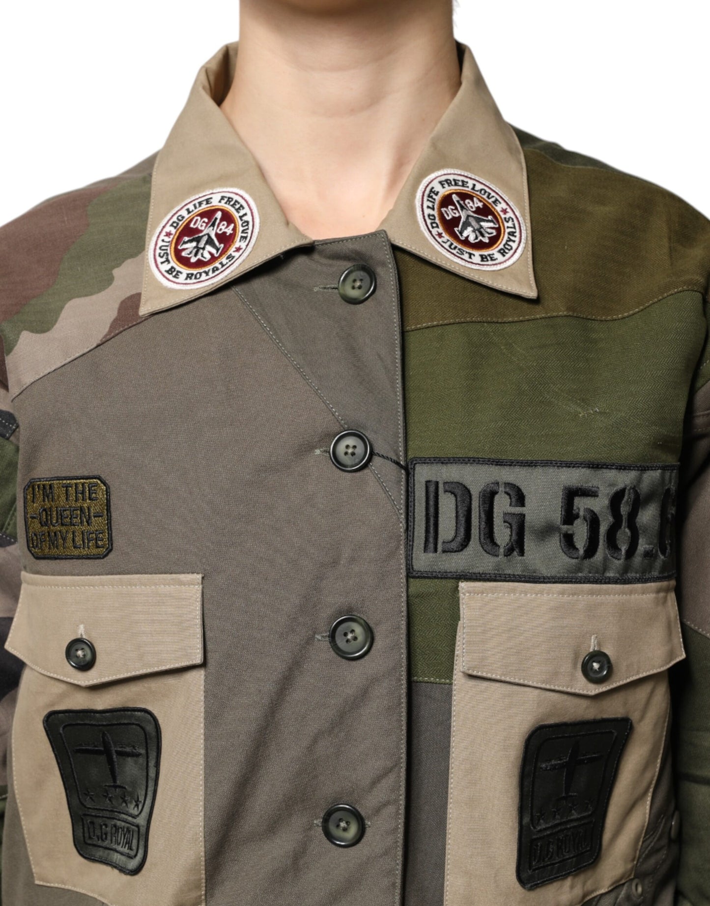 Military Green Cotton Button Down Jacket