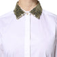 White Cotton Long Sleeves Sequin Shirt Top