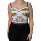 White Vegetable Print Sweetheart Cropped Top