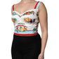 White Vegetable Print Sweetheart Cropped Top