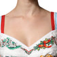 White Vegetable Print Sweetheart Cropped Top