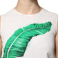 White Banana Leaf Print Round Neck Tank Top