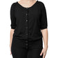Black Button Down Short Sleeve Blouse Top