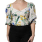 White Floral Puff Sleeves Crop Blouse Top