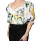 White Floral Puff Sleeves Crop Blouse Top
