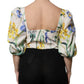 White Floral Puff Sleeves Crop Blouse Top