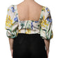 White Floral Puff Sleeves Crop Blouse Top
