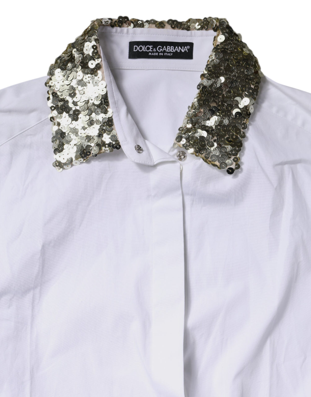 White Cotton Long Sleeves Sequin Shirt Top