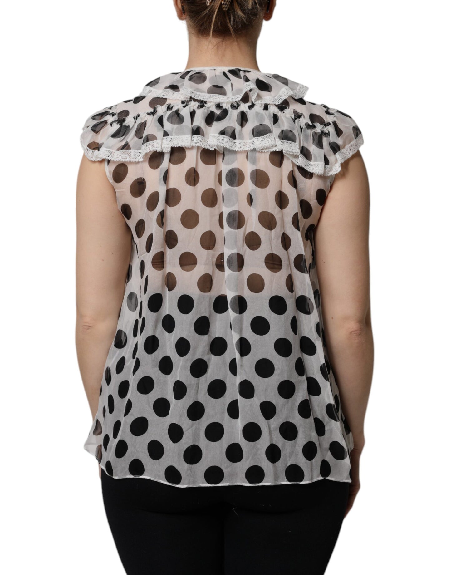 White Black Polka Dot Cotton Sleeveless Top
