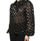 Black Sheer Tied Neck Polka Dots Blouse Top
