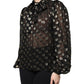 Black Sheer Tied Neck Polka Dots Blouse Top