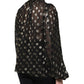 Black Sheer Tied Neck Polka Dots Blouse Top