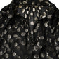 Black Sheer Tied Neck Polka Dots Blouse Top