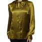 Olive Green Ascot Collar Long Sleeve Blouse Top