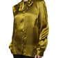 Olive Green Ascot Collar Long Sleeve Blouse Top