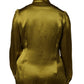Olive Green Ascot Collar Long Sleeve Blouse Top