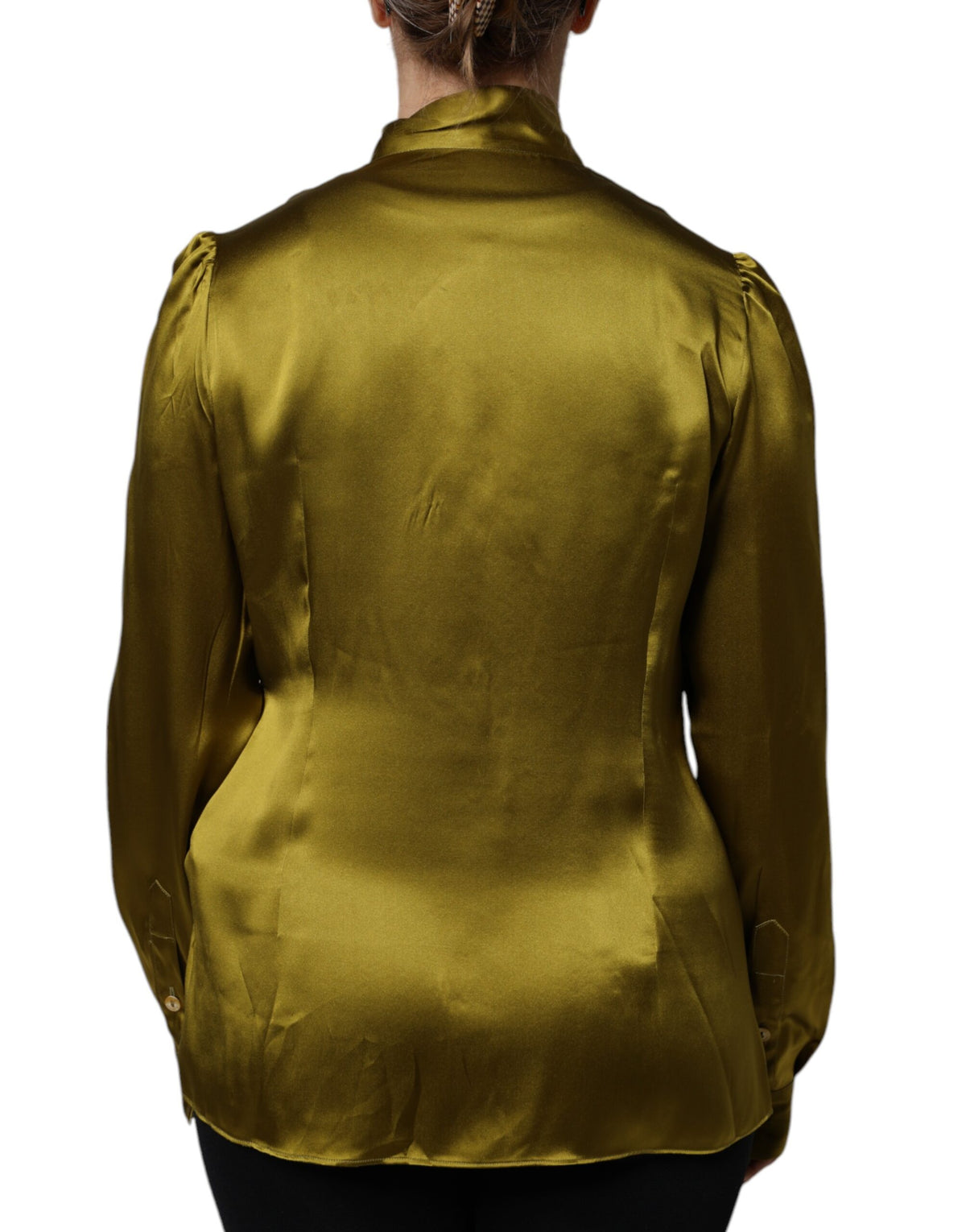 Olive Green Ascot Collar Long Sleeve Blouse Top