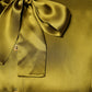 Olive Green Ascot Collar Long Sleeve Blouse Top