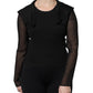 Black Silk Sheer Long Sleeves Blouse Top