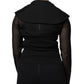 Black Silk Sheer Long Sleeves Blouse Top