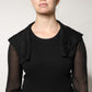 Black Silk Sheer Long Sleeves Blouse Top