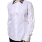 White Embellished Collared Dress Shirt Top