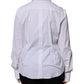 White Embellished Collared Dress Shirt Top