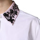 White Embellished Collared Dress Shirt Top