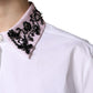 White Embellished Collared Dress Shirt Top