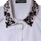 White Embellished Collared Dress Shirt Top