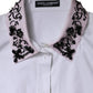 White Embellished Collared Dress Shirt Top