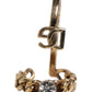 Gold Tone Engraved Logo Clear Crystals Adjustable Ring