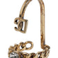 Gold Tone Engraved Logo Clear Crystals Adjustable Ring
