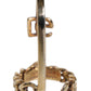 Gold Tone Engraved Logo Clear Crystals Adjustable Ring