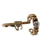Gold Tone Engraved Logo Clear Crystals Adjustable Ring