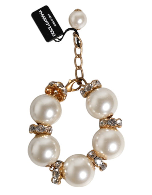 Gold Tone Brass Maxi Pearl Lobster Clasp Logo Bracelet