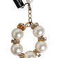 Gold Tone Brass Maxi Pearl Lobster Clasp Logo Bracelet