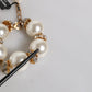 Gold Tone Brass Maxi Pearl Lobster Clasp Logo Bracelet