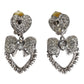 Silver Heart Bow Rhinestones Dangle Clip-On Earrings