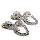 Silver Heart Bow Rhinestones Dangle Clip-On Earrings