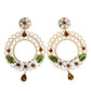 Gold Floral Filigree Hoop Enamel Amber Crystals Earrings