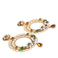 Gold Floral Filigree Hoop Enamel Amber Crystals Earrings