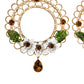 Gold Floral Filigree Hoop Enamel Amber Crystals Earrings