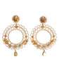Gold Floral Filigree Hoop Enamel Amber Crystals Earrings