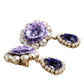 Purple Flower Pearl Teardrop Crystals Clip On Earrings