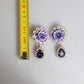 Purple Flower Pearl Teardrop Crystals Clip On Earrings